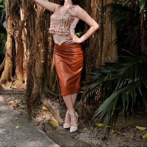 Brown Faux Leather Skirt